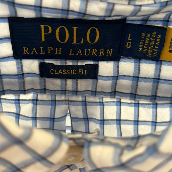 POLO RALPH LAUREN Mens Blue White Black Plaid Button Down Shirt Size Large Twill - Picture 9 of 14